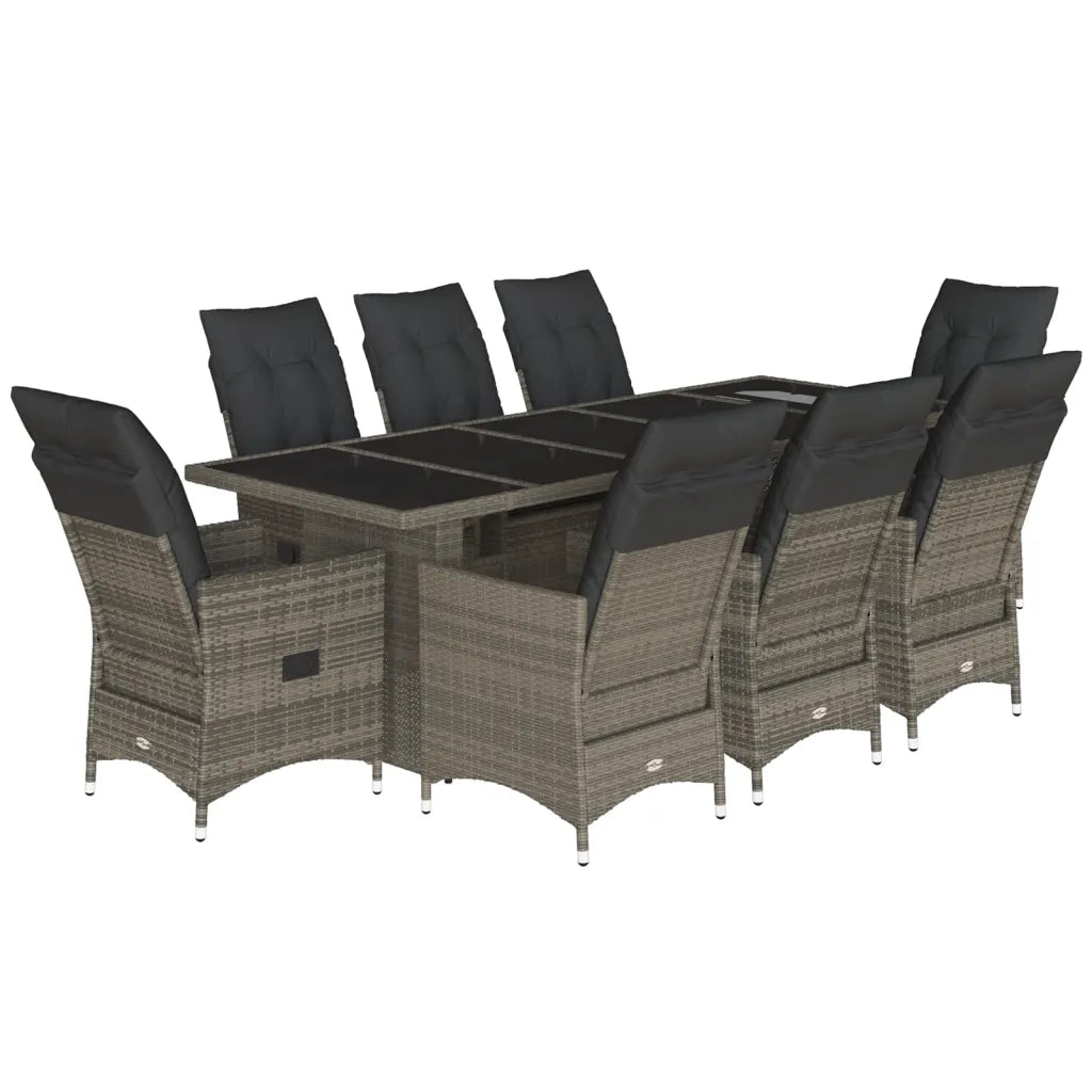 Set Bistrò da Giardino 9 pz con Cuscini in Polyrattan Grigio