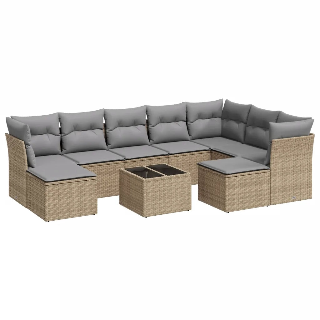 Set Divano da Giardino 10 pz con Cuscini Beige in Polyrattan 3250418