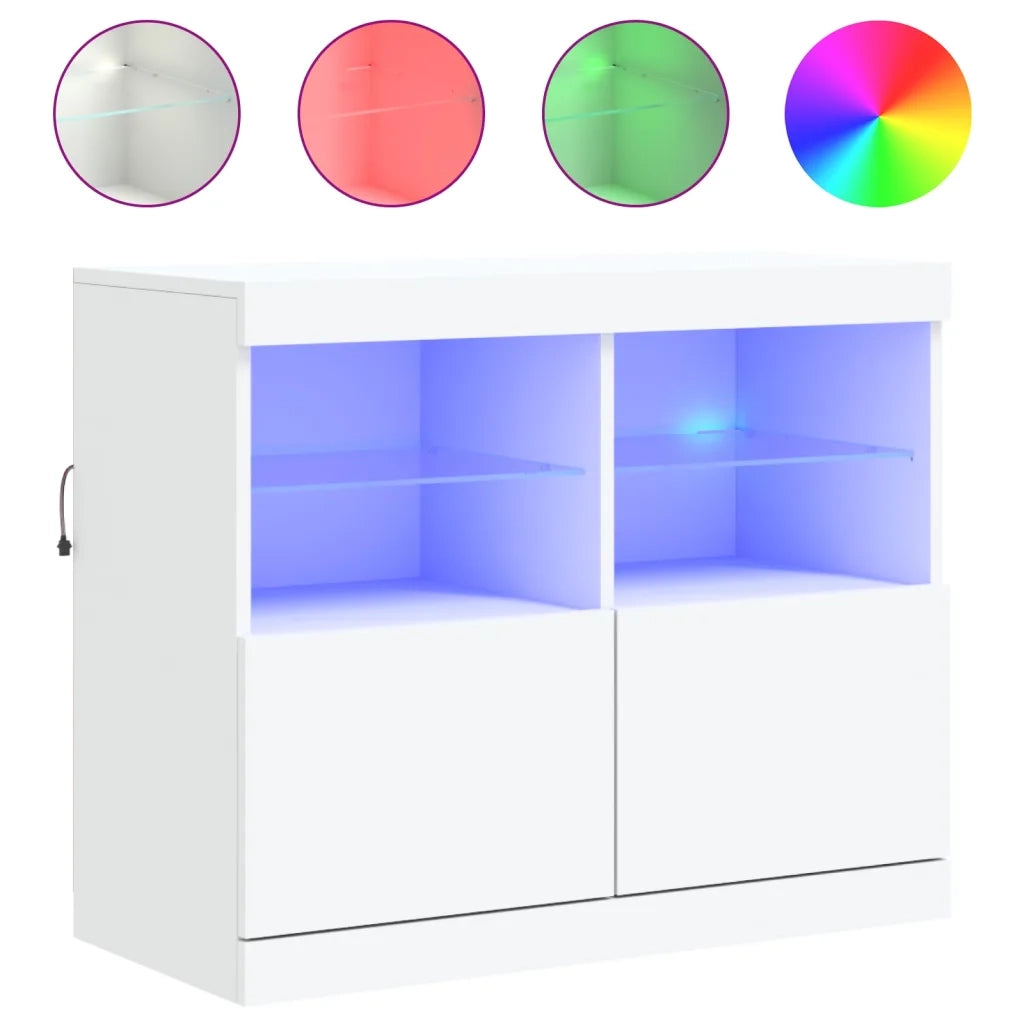 Credenza con Luci -Buffet-Armadio da cucina Bianca 81x37x67 cm