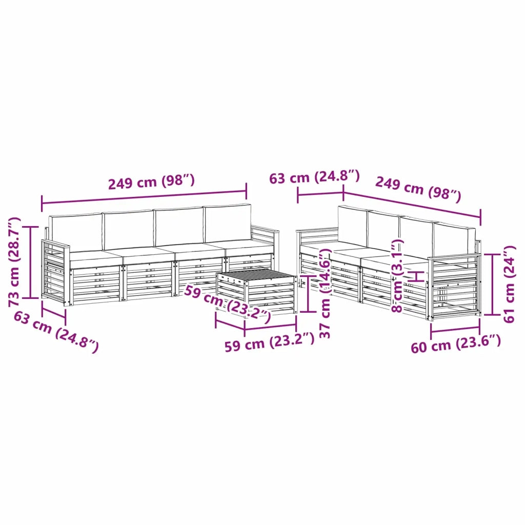 Set divani con cuscino 9 pcs Bianco e Grigio Chiaro Poliestere 3391606