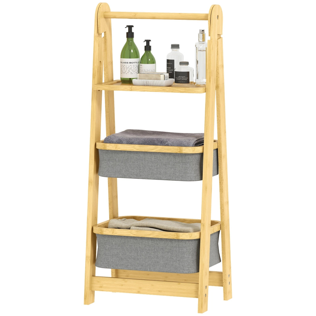 Ripiano Bagno Pieghevole in Bamb¨´ con 2 Cestini ¨C Minimal ¨C Grigio