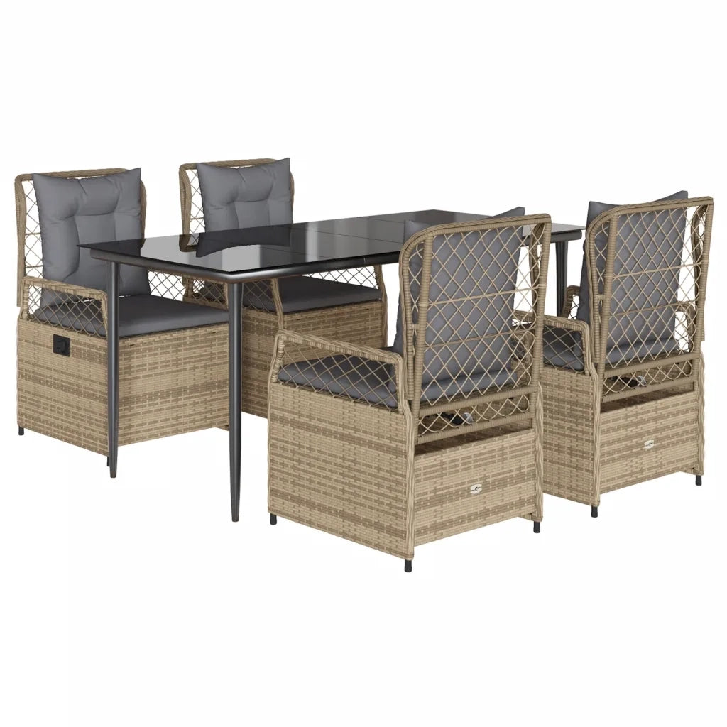 Set da Pranzo da Giardino 5 pz con Cuscini Beige in Polyrattan