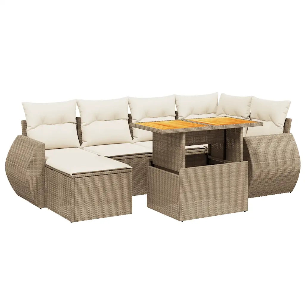Set Divani da Giardino 7 pz con Cuscini Beige in Polyrattan 3275816