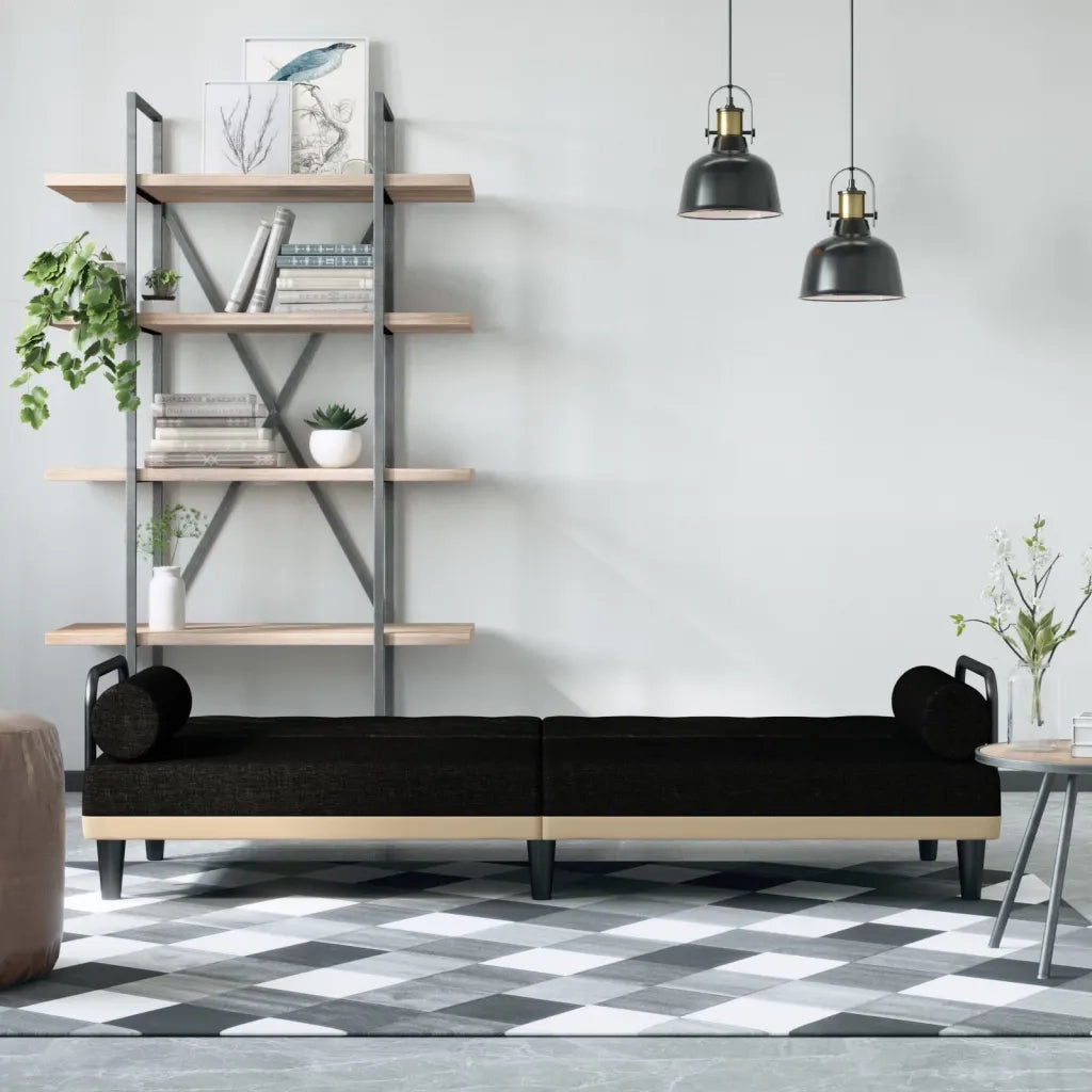 Divano Letto con Braccioli Nero in Tessuto 351933