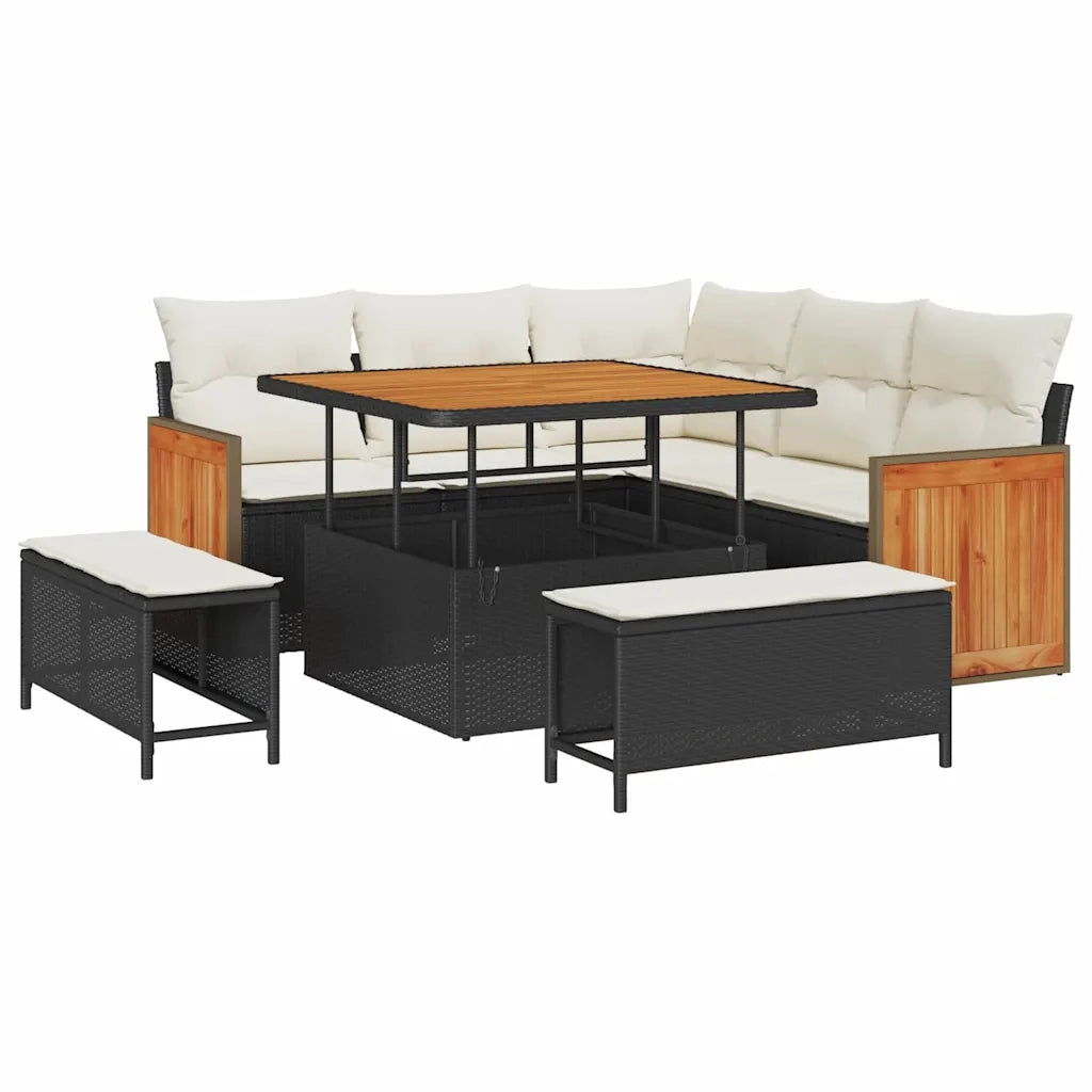 Set Divano da Giardino con cuscino 8 pcs Nero e Crema