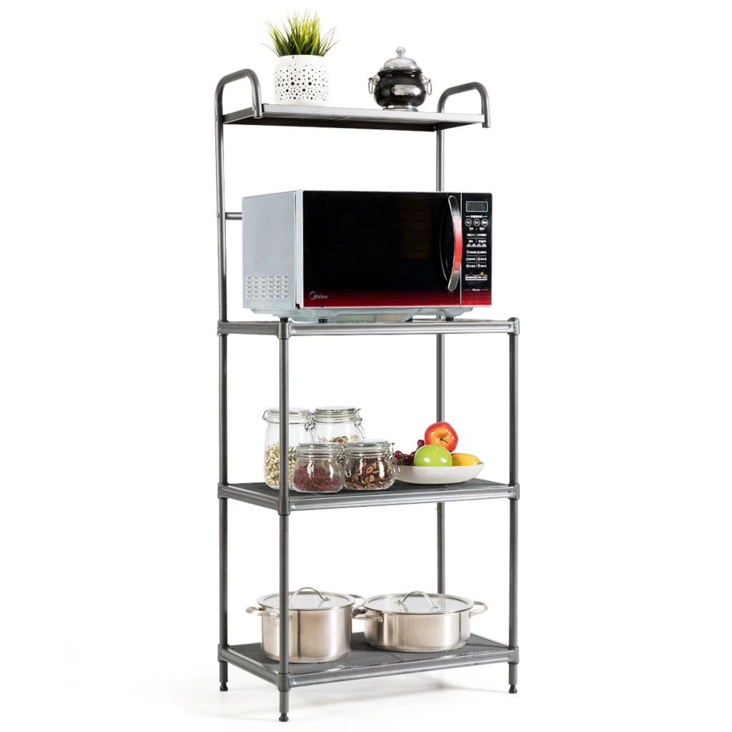 Carrello da cucina per microonde con 4 livelli, Carrello da cucina multiuso, Grigio