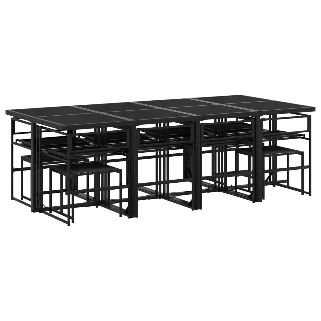 Set da Pranzo da Giardino 13 pz con Cuscini Nero in Textilene