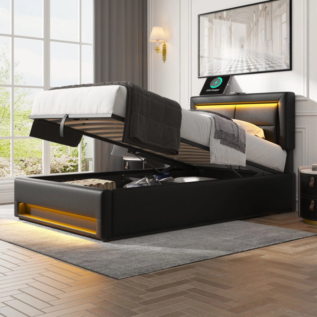letto imbottito pu nero 90 x 200 cm