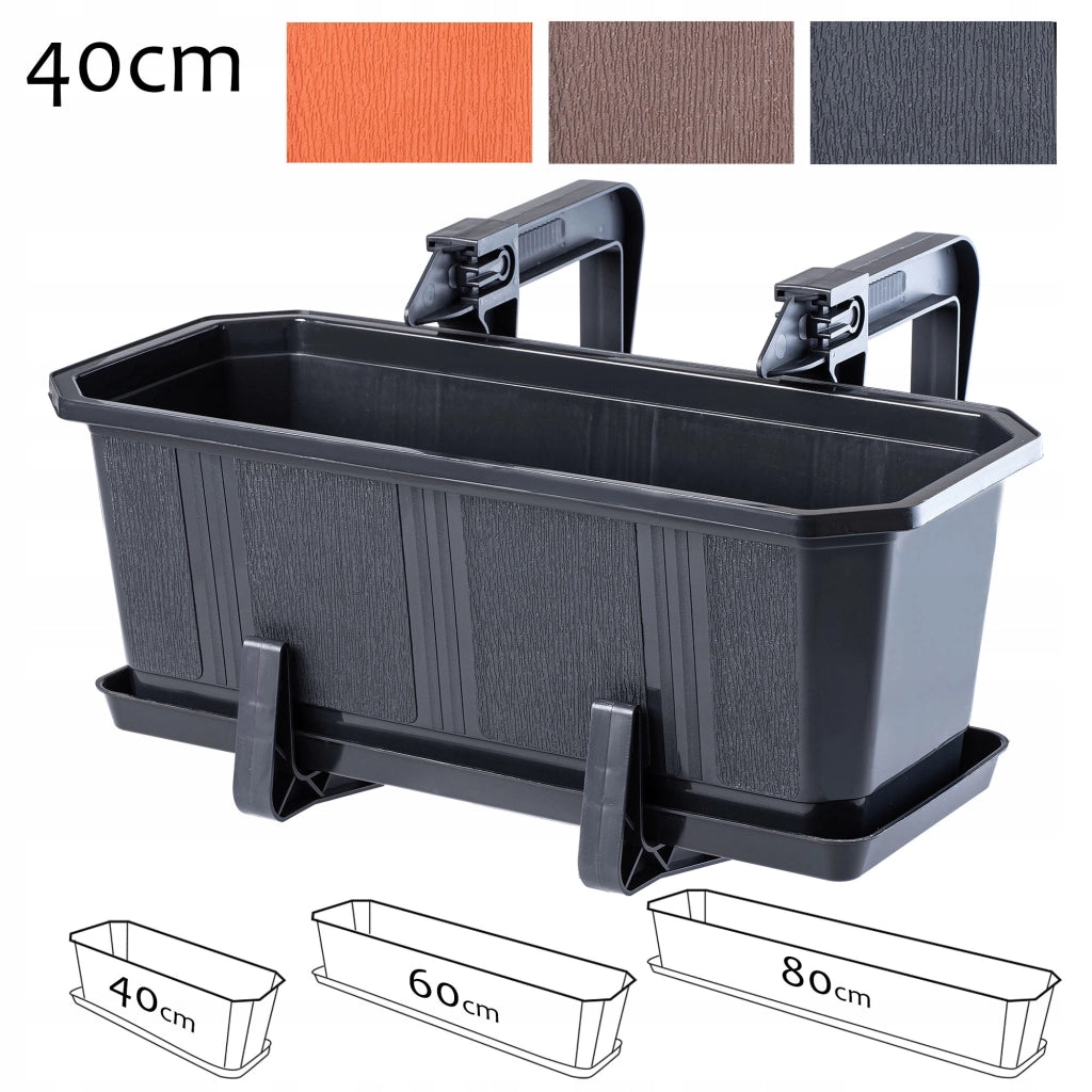 Vaso da fiori per balcone KADAX da 40 cm con supporto e manici.