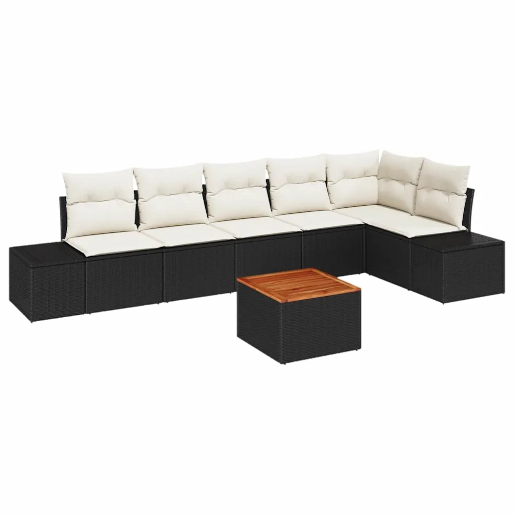 Set Divano da Giardino con cuscino 7 pcs Nero polyrattan 3347964