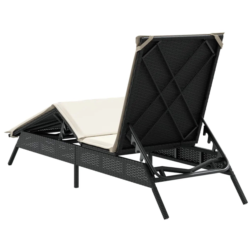 Lettino Prendisole con Cuscino Nero in Polyrattan 4002701