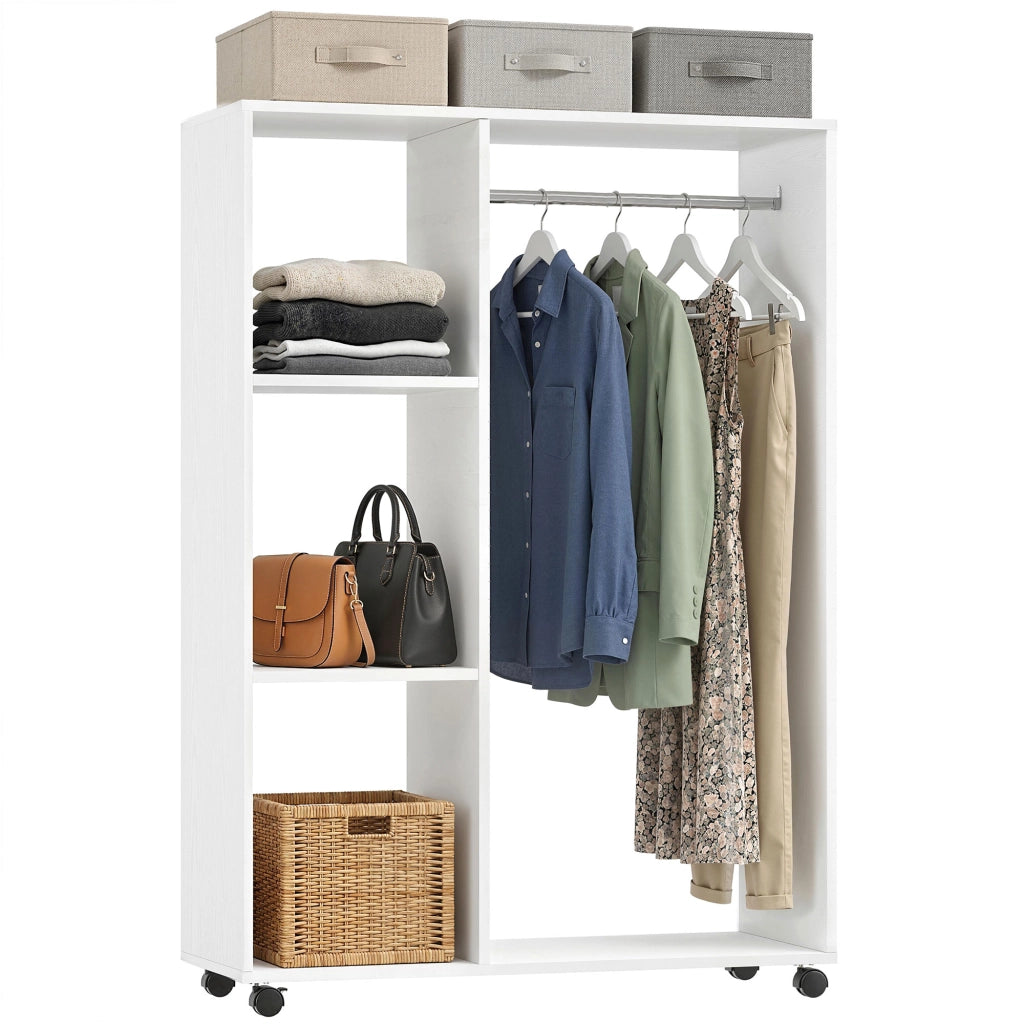 Armadio con Ruote, Appendabiti e 3 Ripiani ¨C Minimal ¨C Legno, 80x40x128 cm