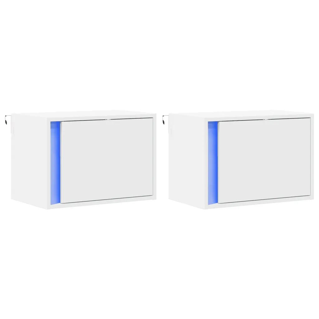 Set di 2 Comodini | Armadio da Notte | Mobiletto da notte a Parete con Luci LED Bianchi