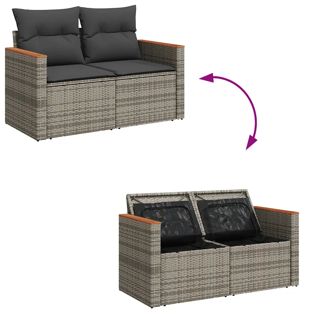 Set Divani Giardino 11 pz con Cuscini Polyrattan Acacia Grigio 3327539