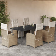 Set da Pranzo da Giardino 7 pz con Cuscini Beige in Polyrattan