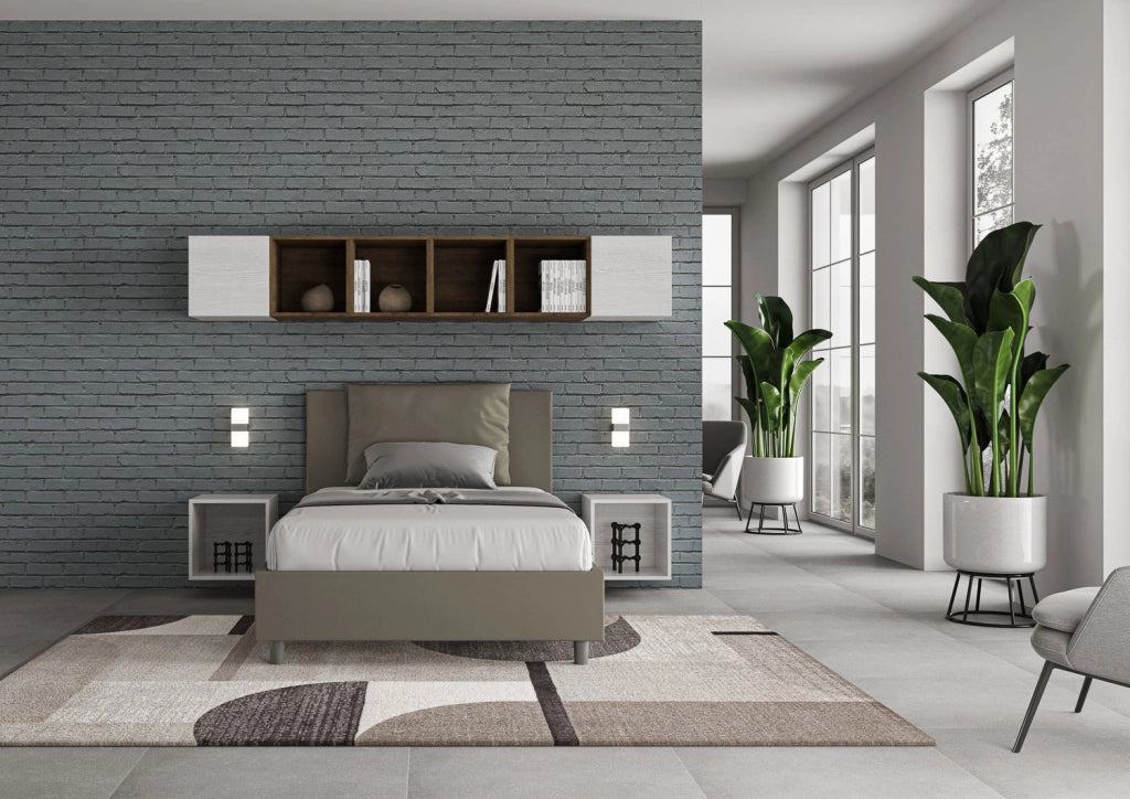 BS COM Letto una piazza e mezza senza rete imbottito 120x200 similpelle cappuccino