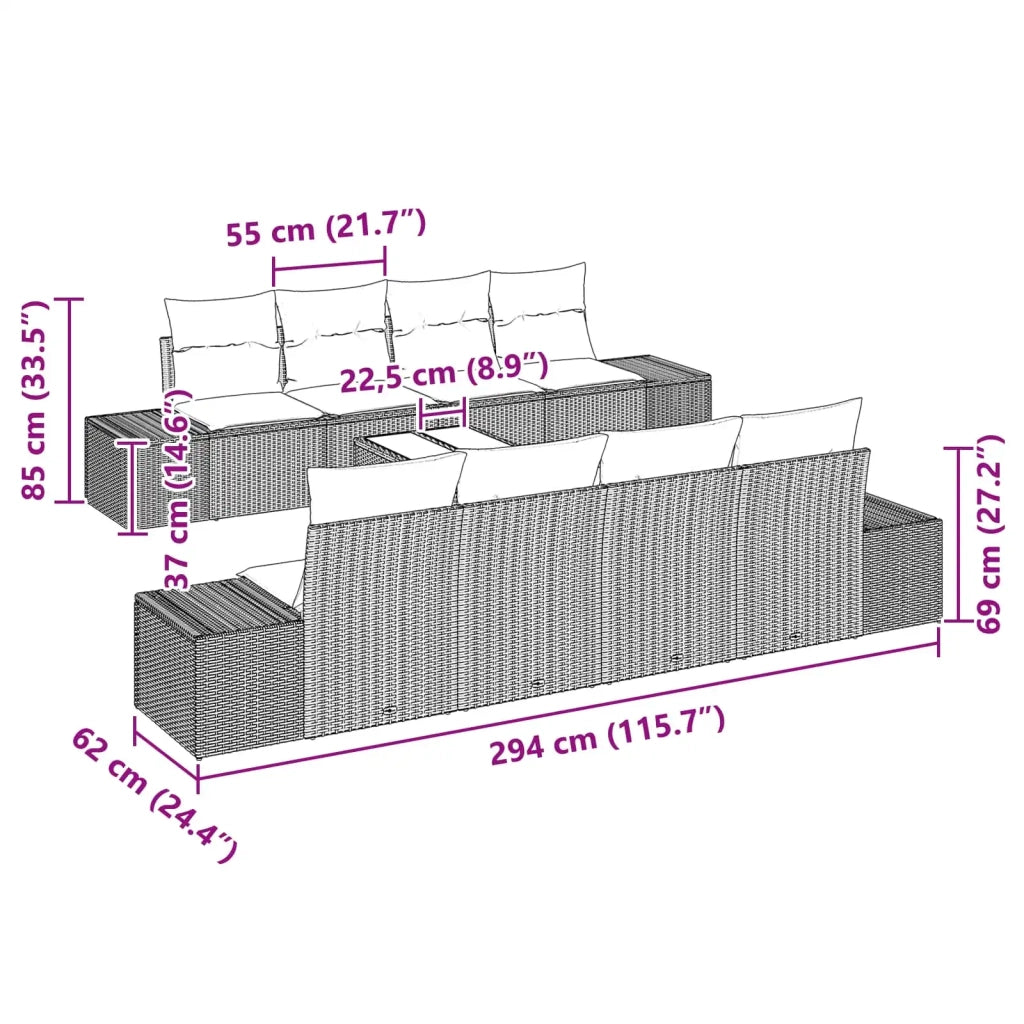 Set Divano da Giardino con cuscino 9 pcs Marrone polyrattan 3346994