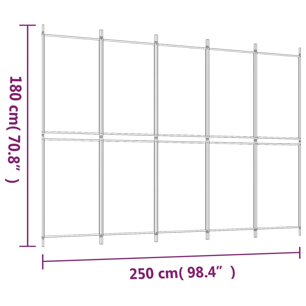 Divisorio a 5 Pannelli Nero 250x180 cm in Tessuto 350221