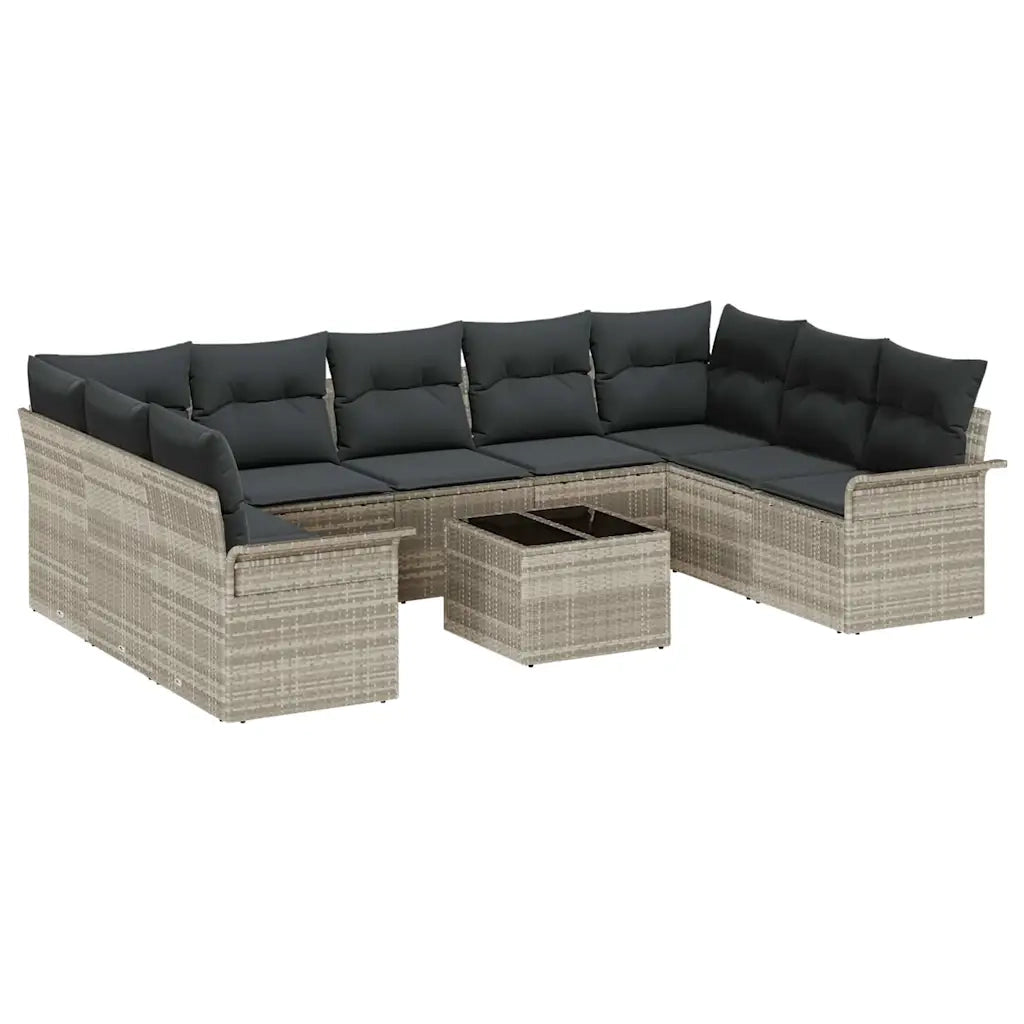 Set Divano da Giardino 10 pcs Grigio chiaro polyrattan