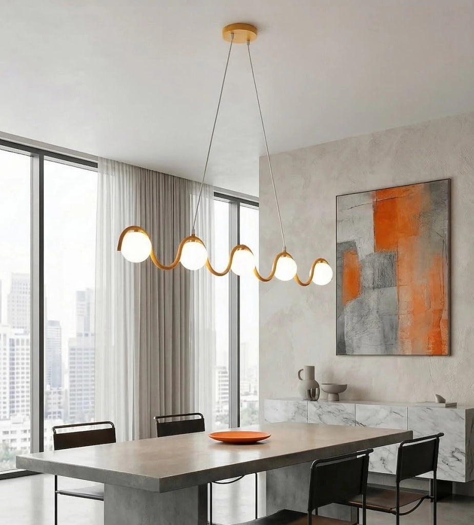 Lampada sospesa SINUS ondulata 5xG9 arancio-bianca
