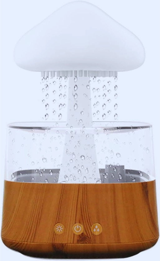 Bevettore d'aria in forma di nuvola con 3 modalità e 7 lampade notturne - diffusore di aromi e bevettore d'acqua per uso domestico, ufficio o auto (450 ml - design in legno)