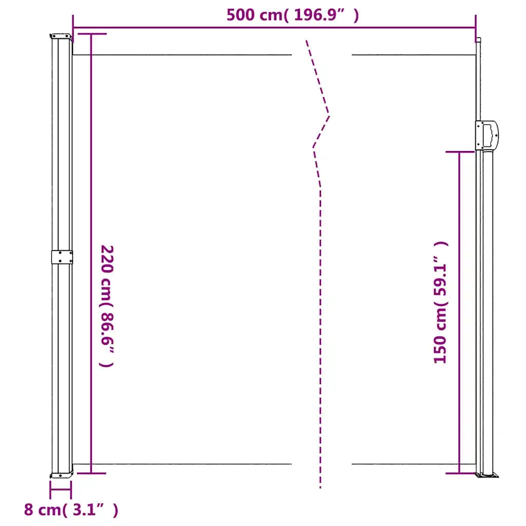 Tenda da Sole Laterale Retrattile Nera 220x500 cm 4004474