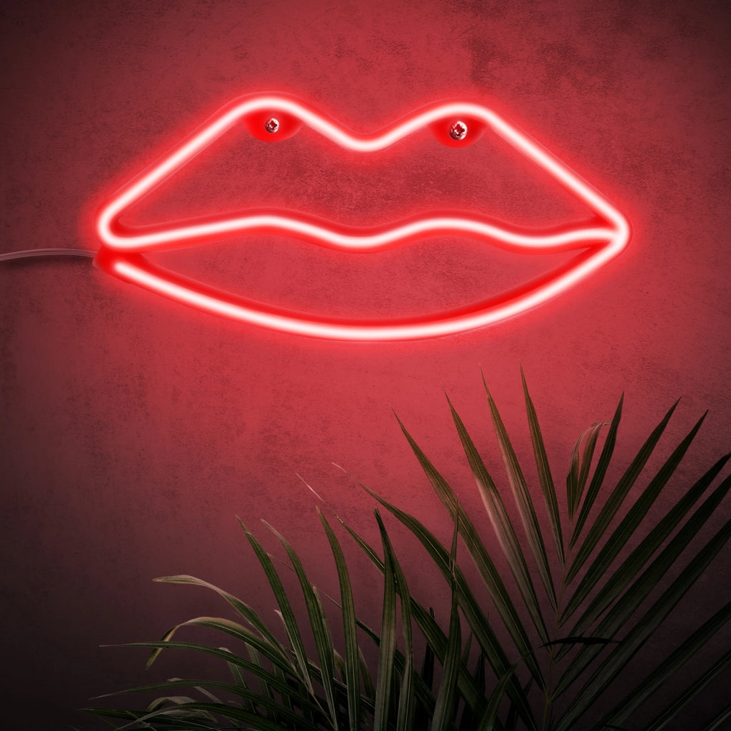 Neon a LED Design Labbra Stile Retrò con Gancio da Muro Rosso Avizar
