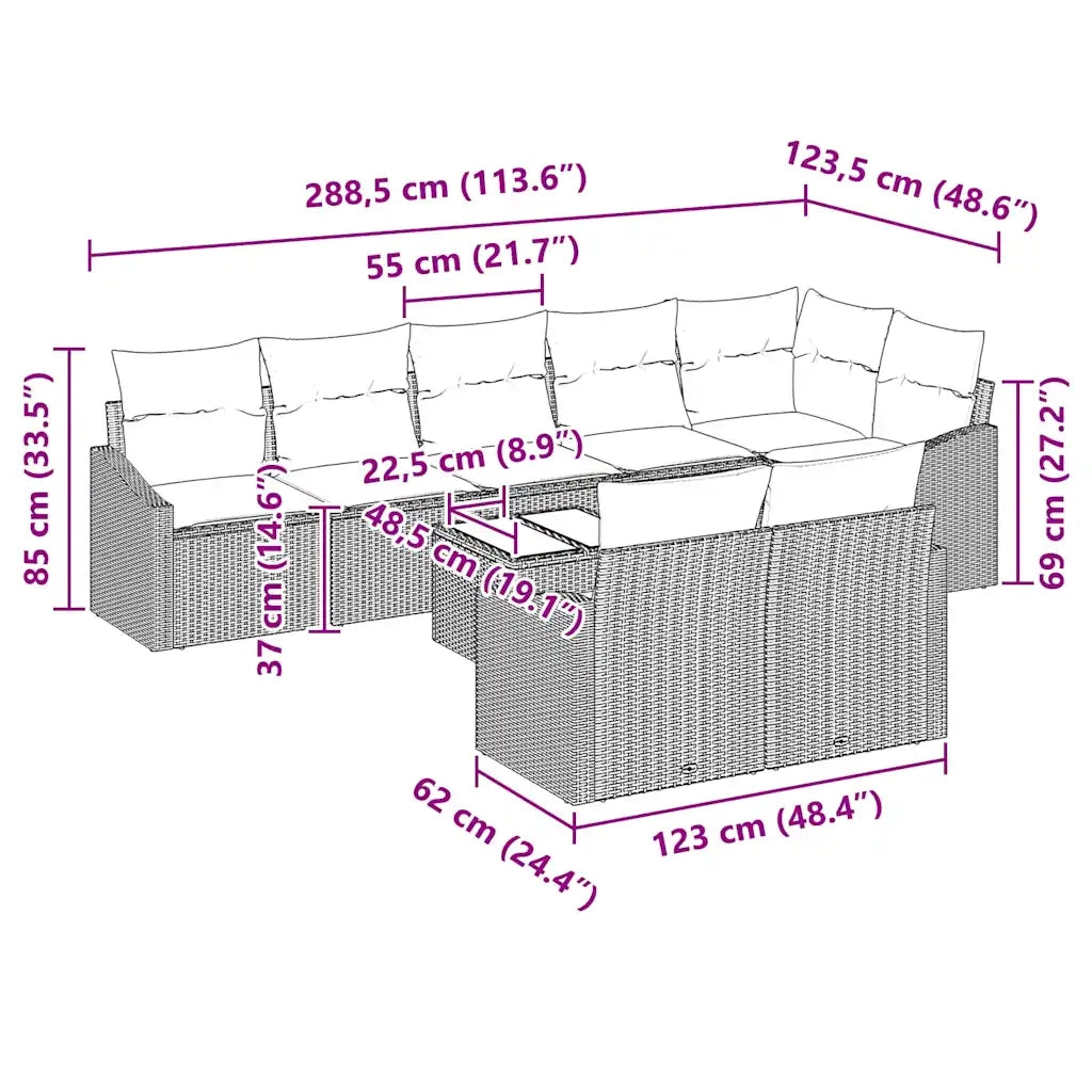 Set di divani con cuscino 9 pcs Beige polyrattan 3346780