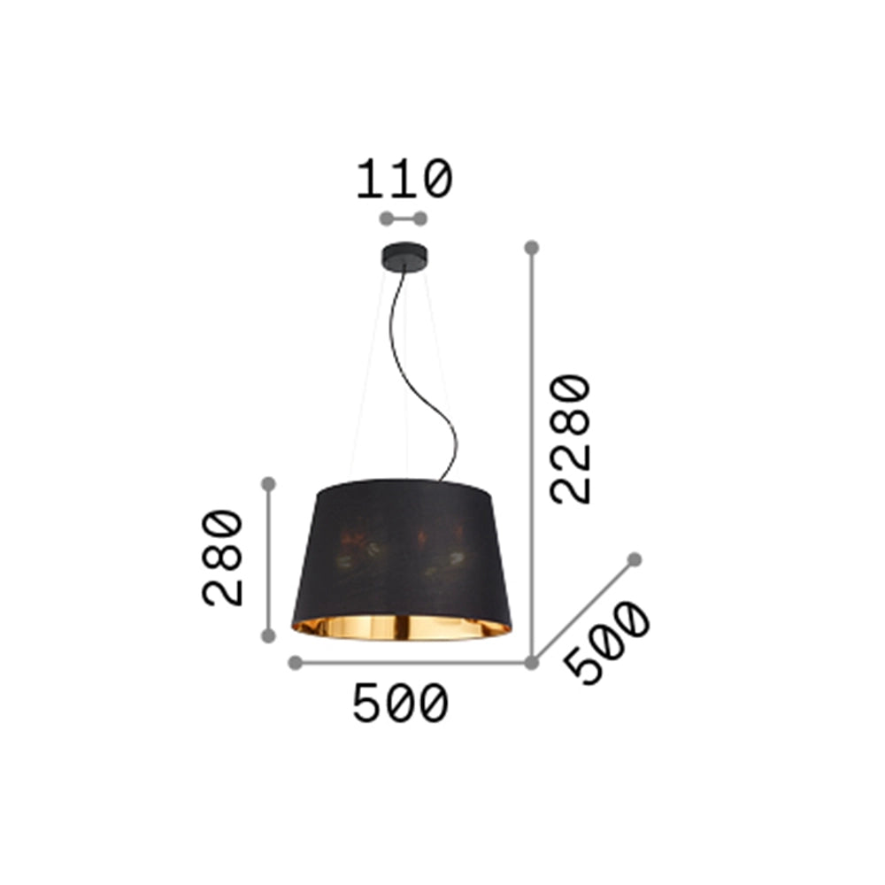 Sospensione Industrial-Minimal Nordik Tessuto Nero 4 Luci E27