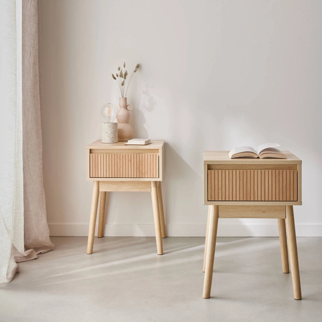Set 2 comodini effetto legno con cassetto, marrone naturale
