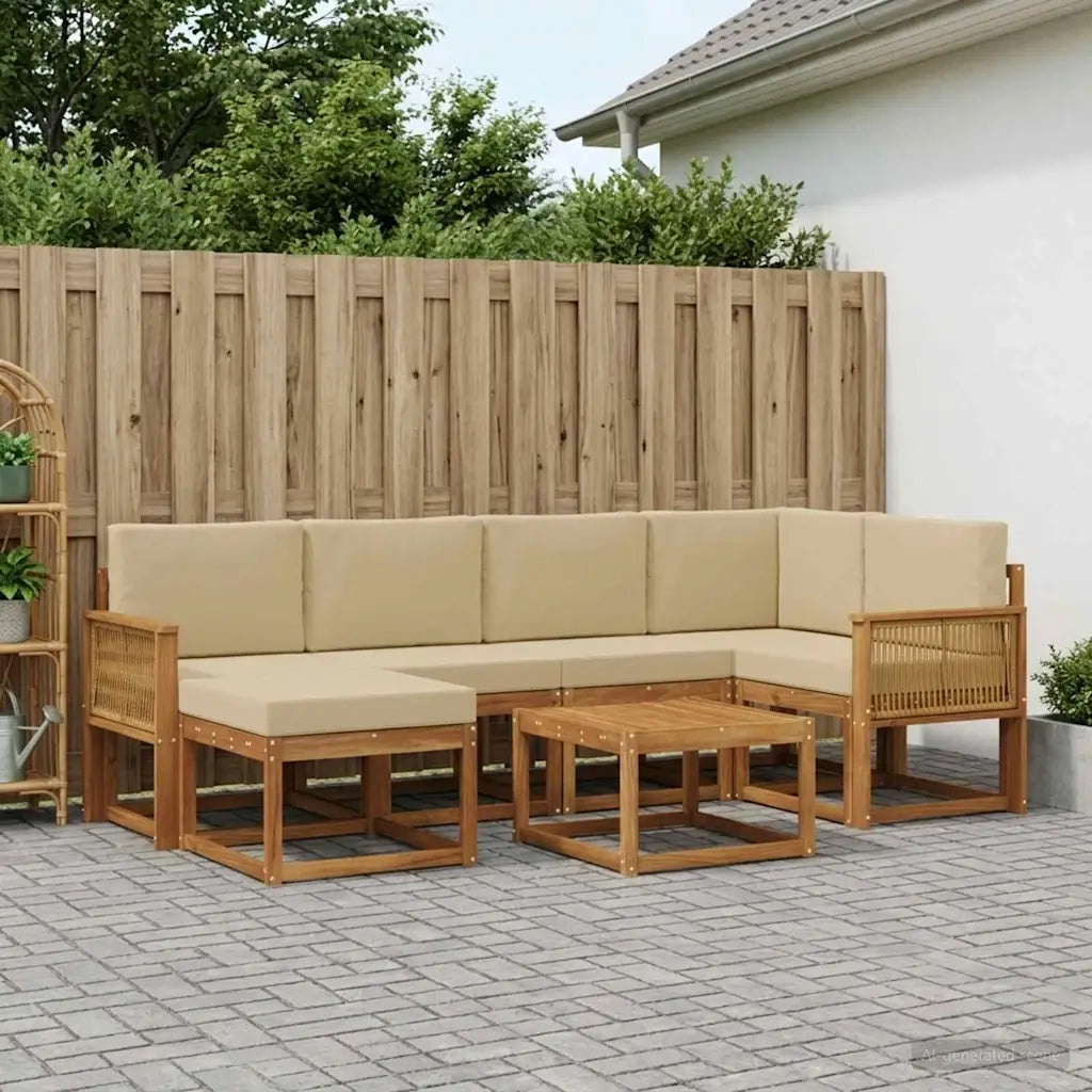 Set di divani da esterno con cuscino 7 pcs Naturale e Beige 3385379