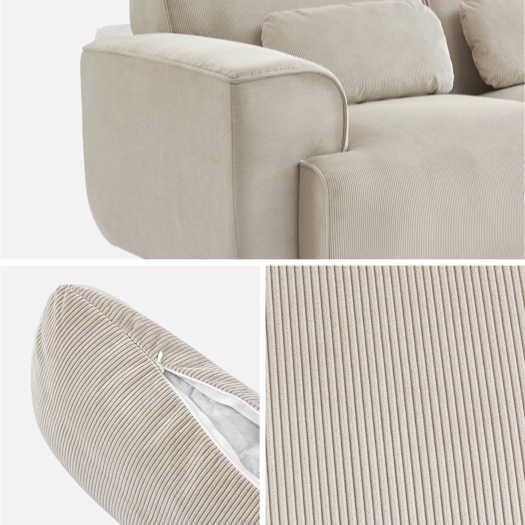 Divano in velluto a coste fini, 2 posti, beige grigio
