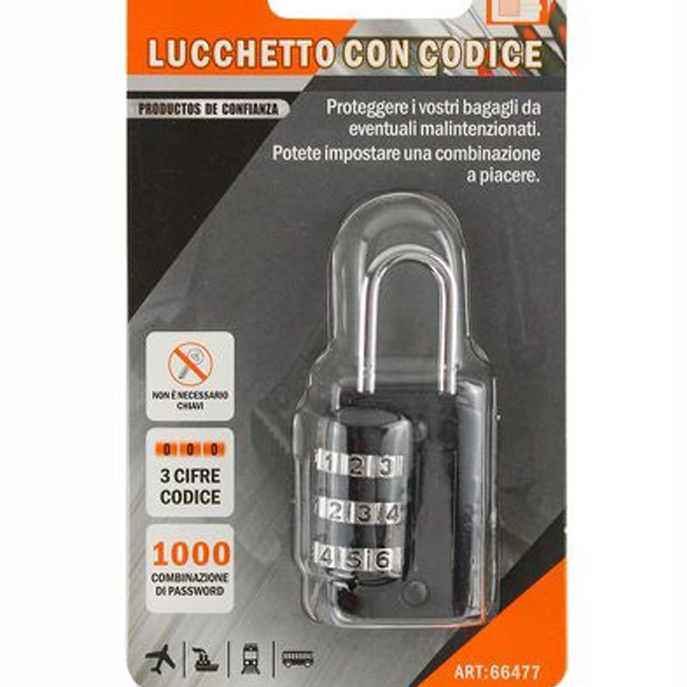 Trade Shop - Lucchetto A Combinazione 3 Cifre Valigie Armadietti Di Sicurezza 53x23x13mm -