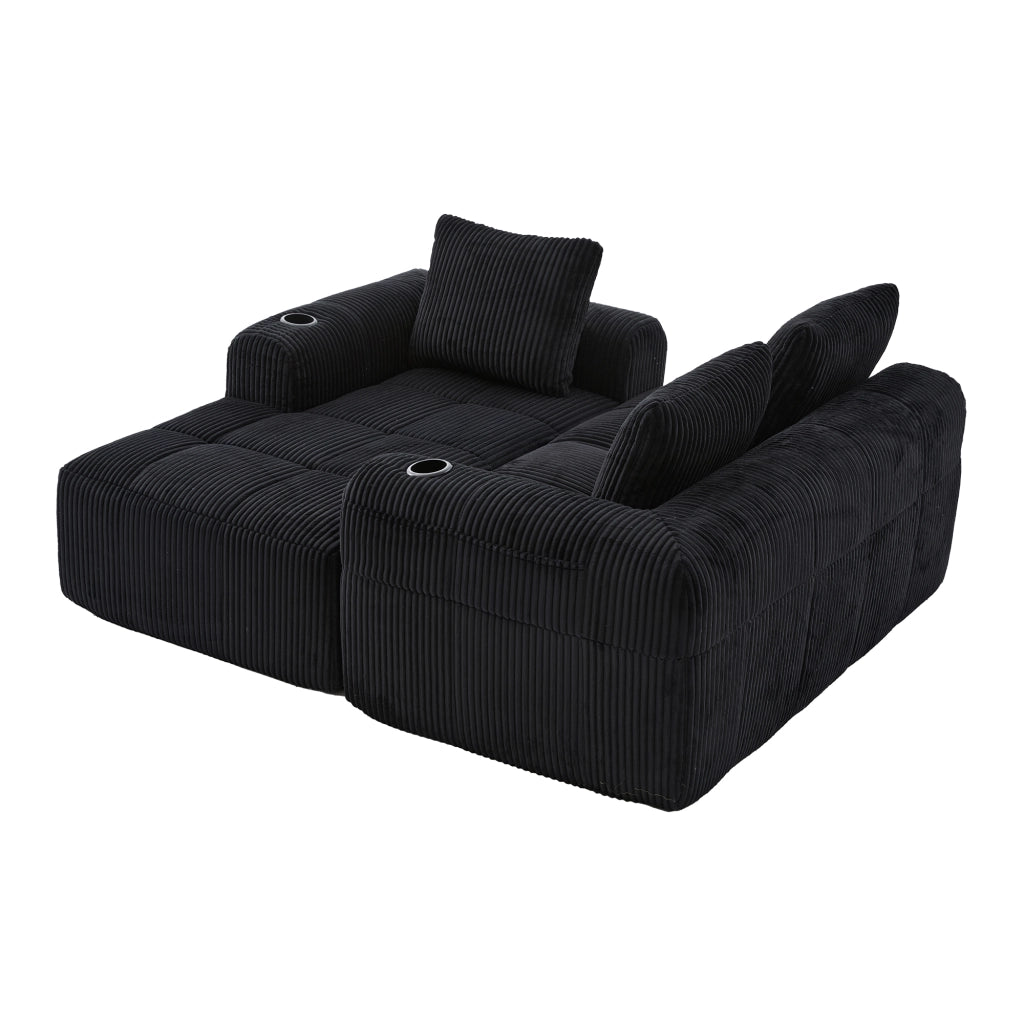Divano Compatto in Tessuto a Coste con Cuscini ¨C MINIMAL ¨C Nero, Modulare, Portabicchieri