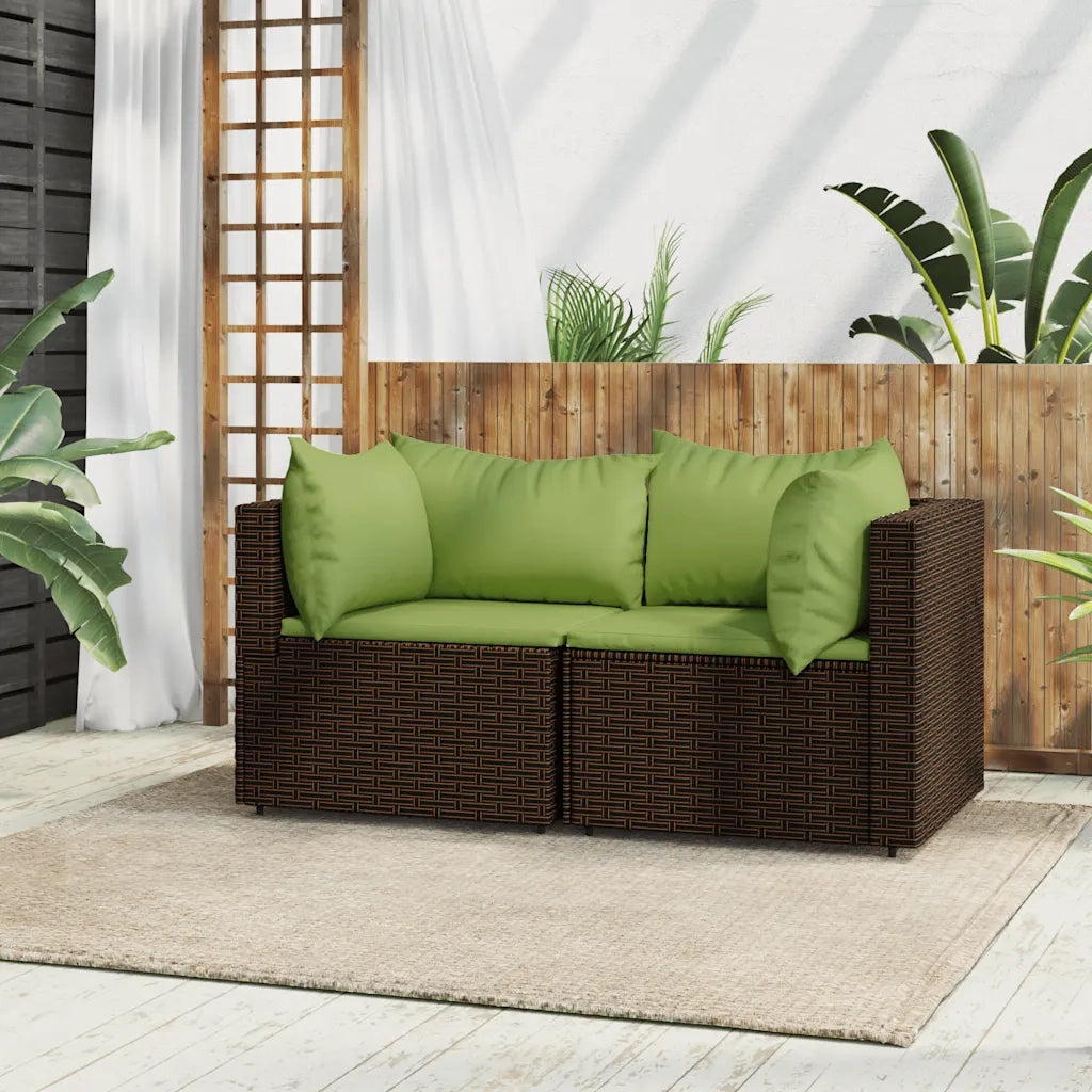 Divani Angolari da Giardino con Cuscini 2pz Polyrattan Marrone 319826