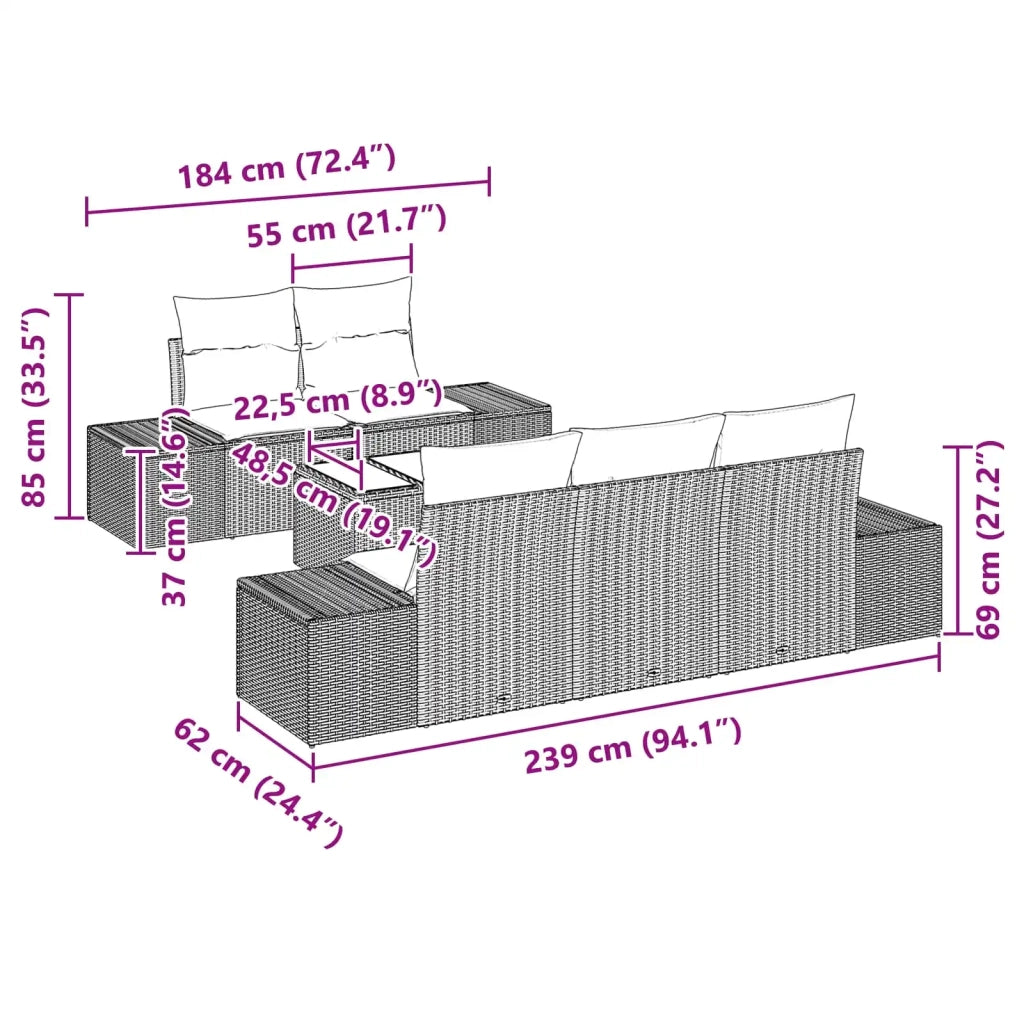 Set Divano da Giardino con cuscino 6 pcs Marrone polyrattan 3346944