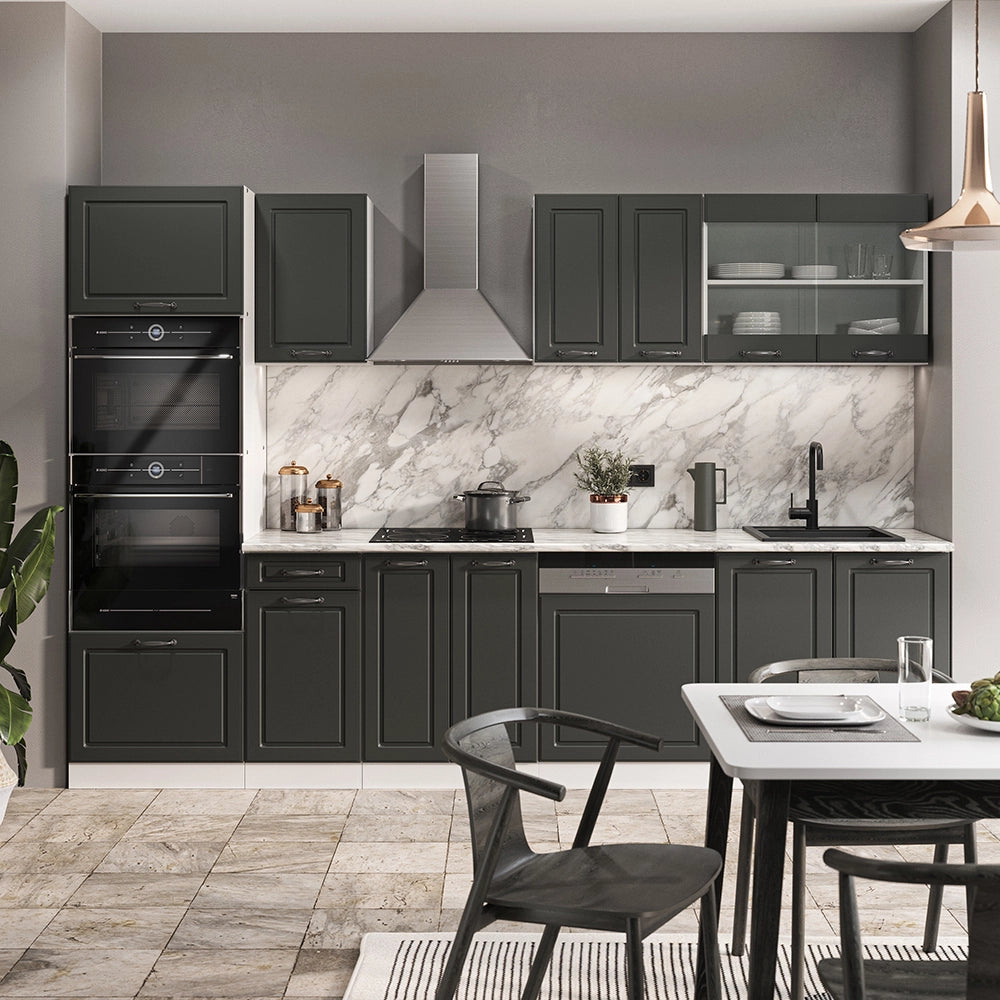 Vicco Cucina componibile Antracite casa di campagna/bianco 300 cm con armadio alto, PL Antracite