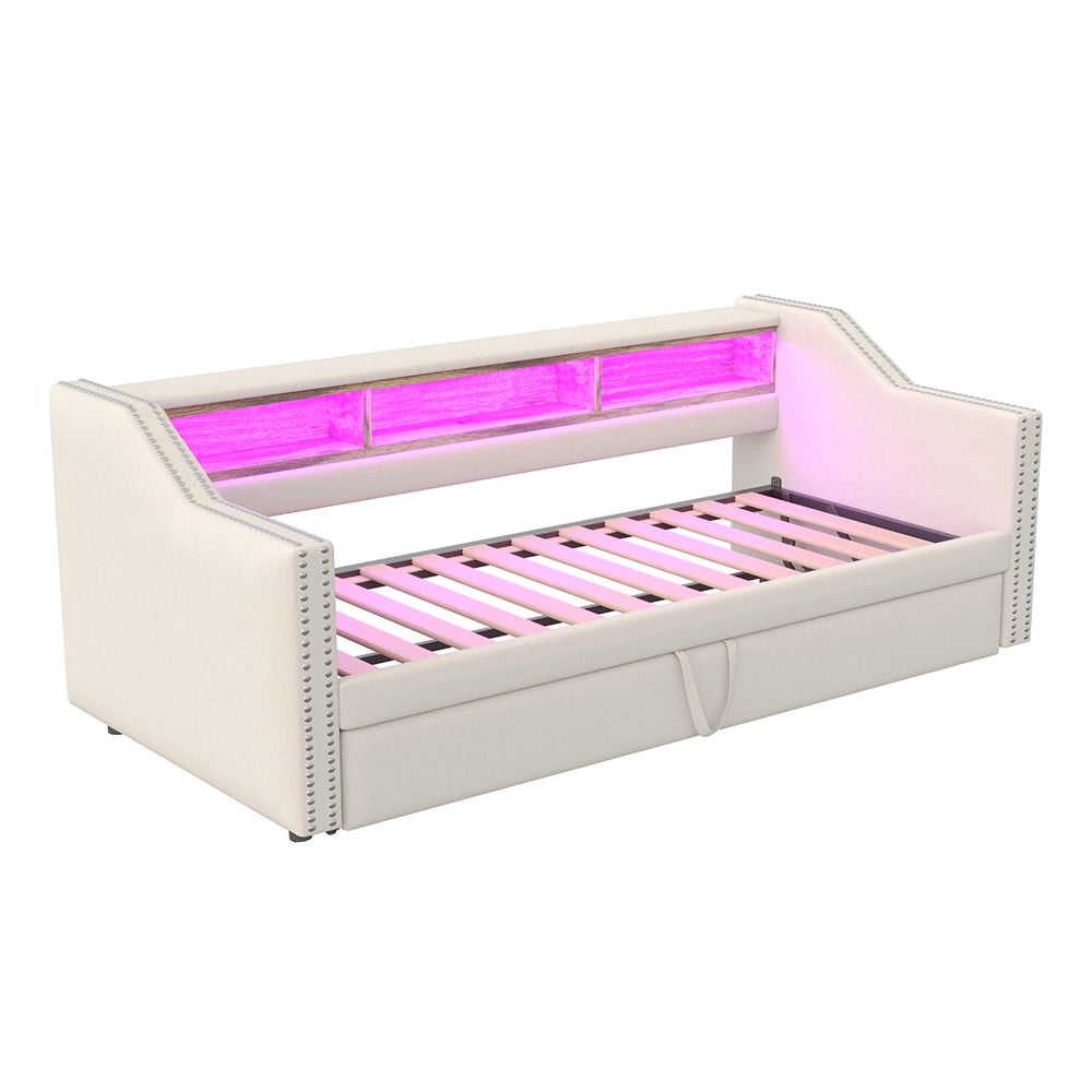 Divano letto - Xylo - 90/180x190 cm LED USB beige