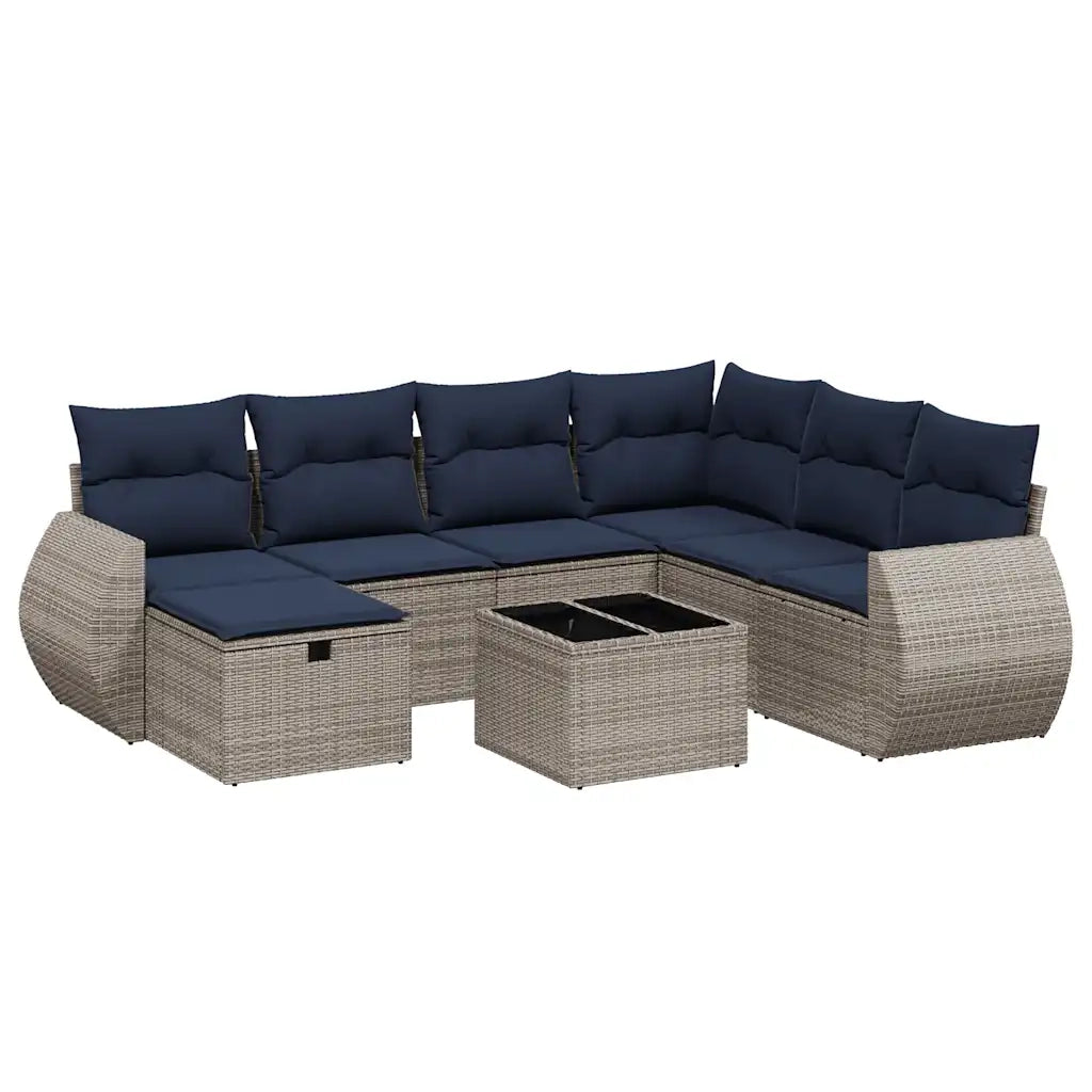 Set Divani da Giardino 8 pz con Cuscini Grigio in Polyrattan 3264157