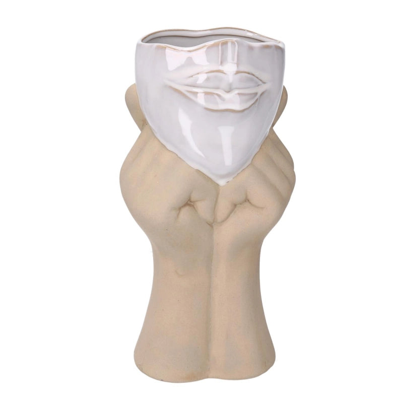 Vaso ceramica viso con mani cm 11x9h25