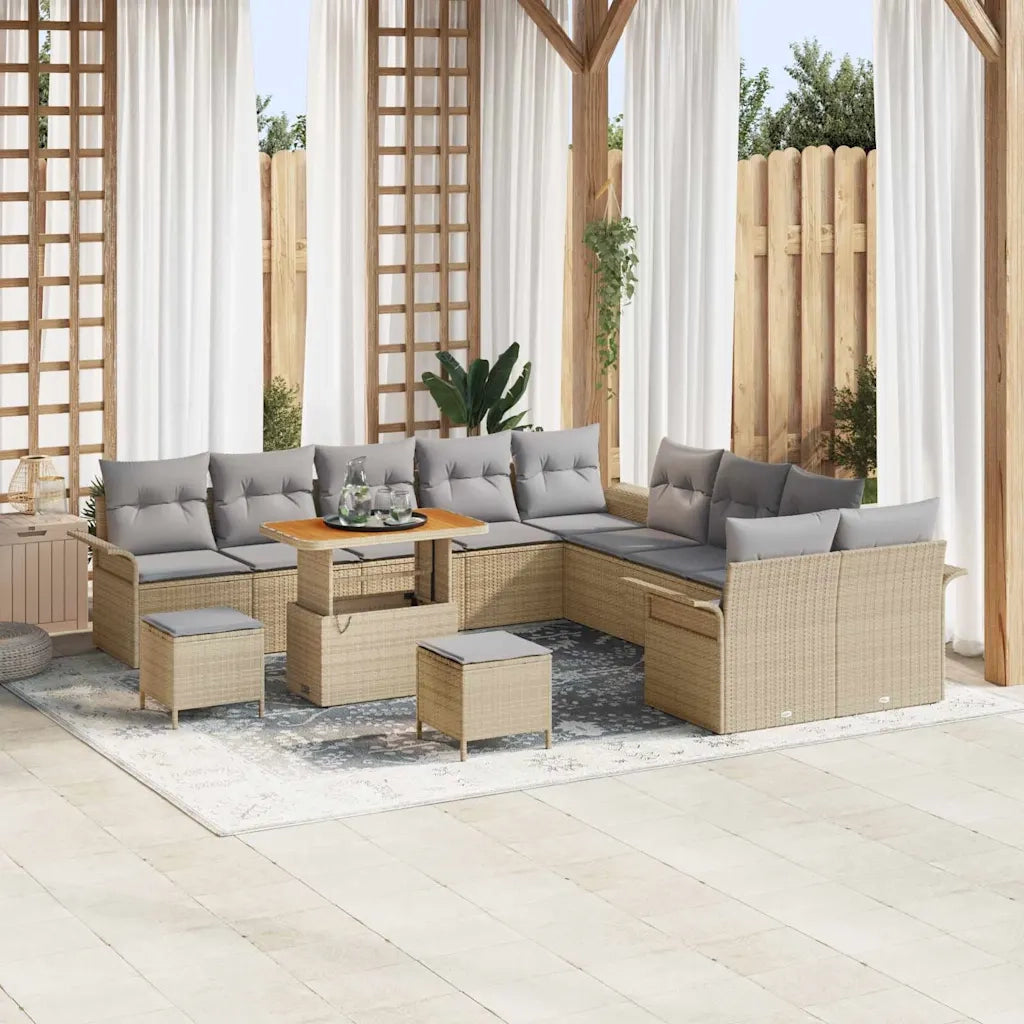 Set Divano da Giardino con cuscino 13 pcs Beige polyrattan