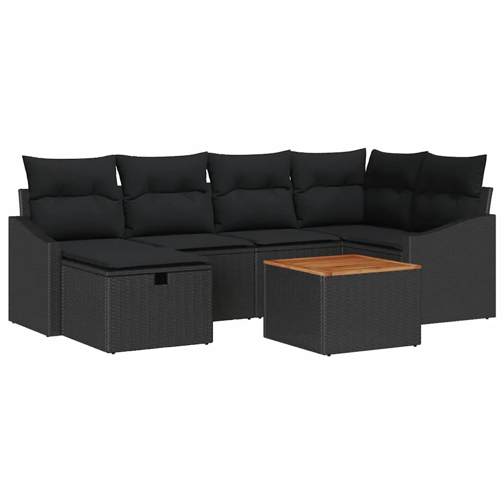 Set Divano da Giardino con cuscino 7 pcs Nero Poly Rattan 3360901