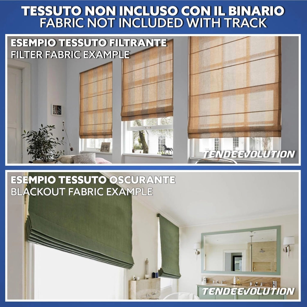 BASTONE BINARIO PER TENDA A PACCHETTO CON 4 CALATE A SGANCIO RAPIDO IN ALLUMINIO BIANCO LUNGHEZZA 100 CM Attacco Soffitto COMANDO A SINISTRA