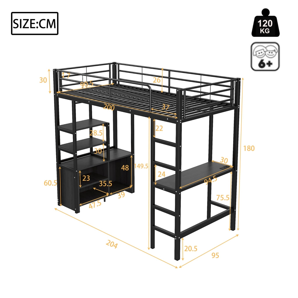 LETTO A CASTELLO con scrivania 90x200 cm nero