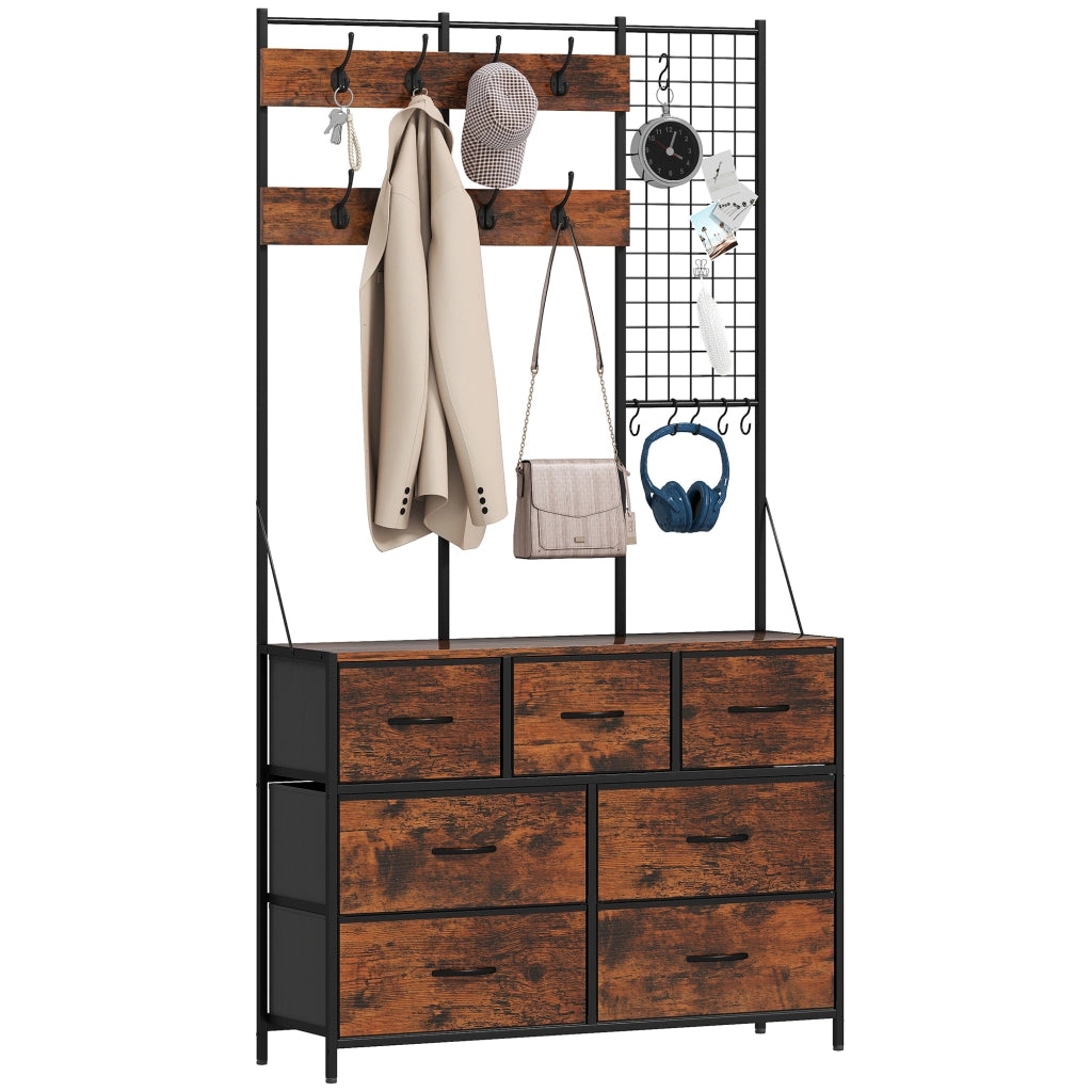 Appendiabiti con cassetti e ripiano ¨C Minimal ¨C 100x30x183 cm Marrone R¨²stico