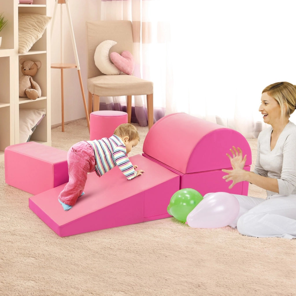 Set di gioco da arrampicata per bambini da 5 pezzi, Strutture di gioco in schiuma impermeabili Rosa scuro