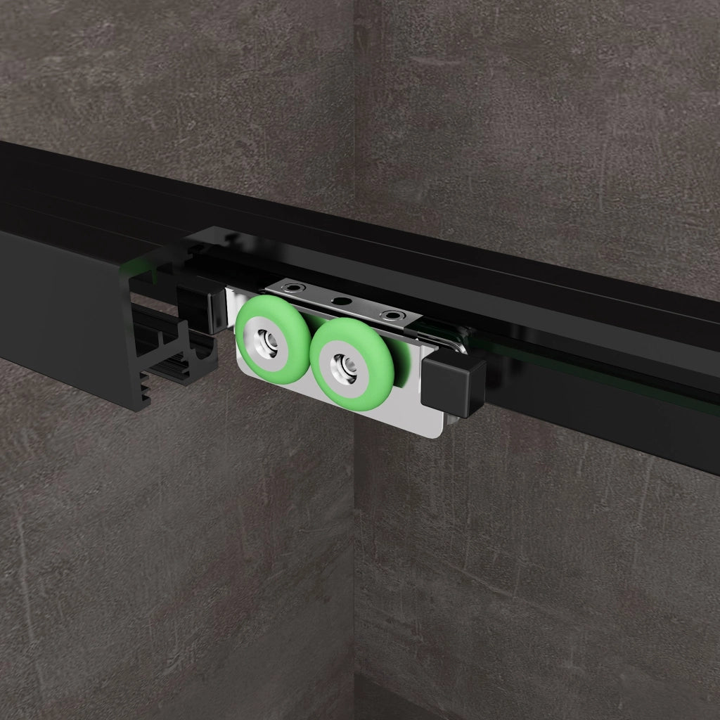 Box Doccia Ad Angolo Con Parete Fissa Laterale e Porta Frontale Con Chiusura Soft Close Ammortizzata H 200 8 MM Telaio Nero Opaco Cm 120 (118-120) x 170 (167-170)