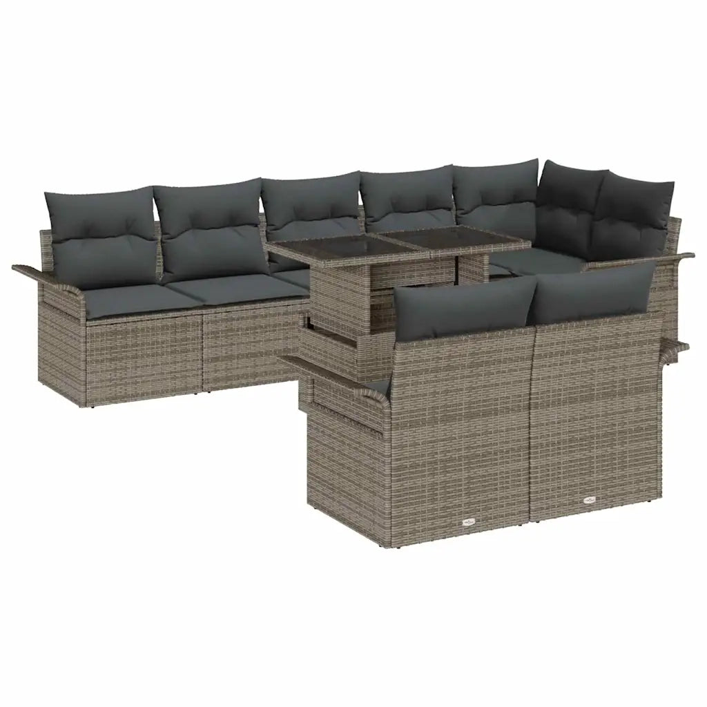 Set Divano da Giardino con cuscino 9 pcs Grigio Poly Rattan 3357042