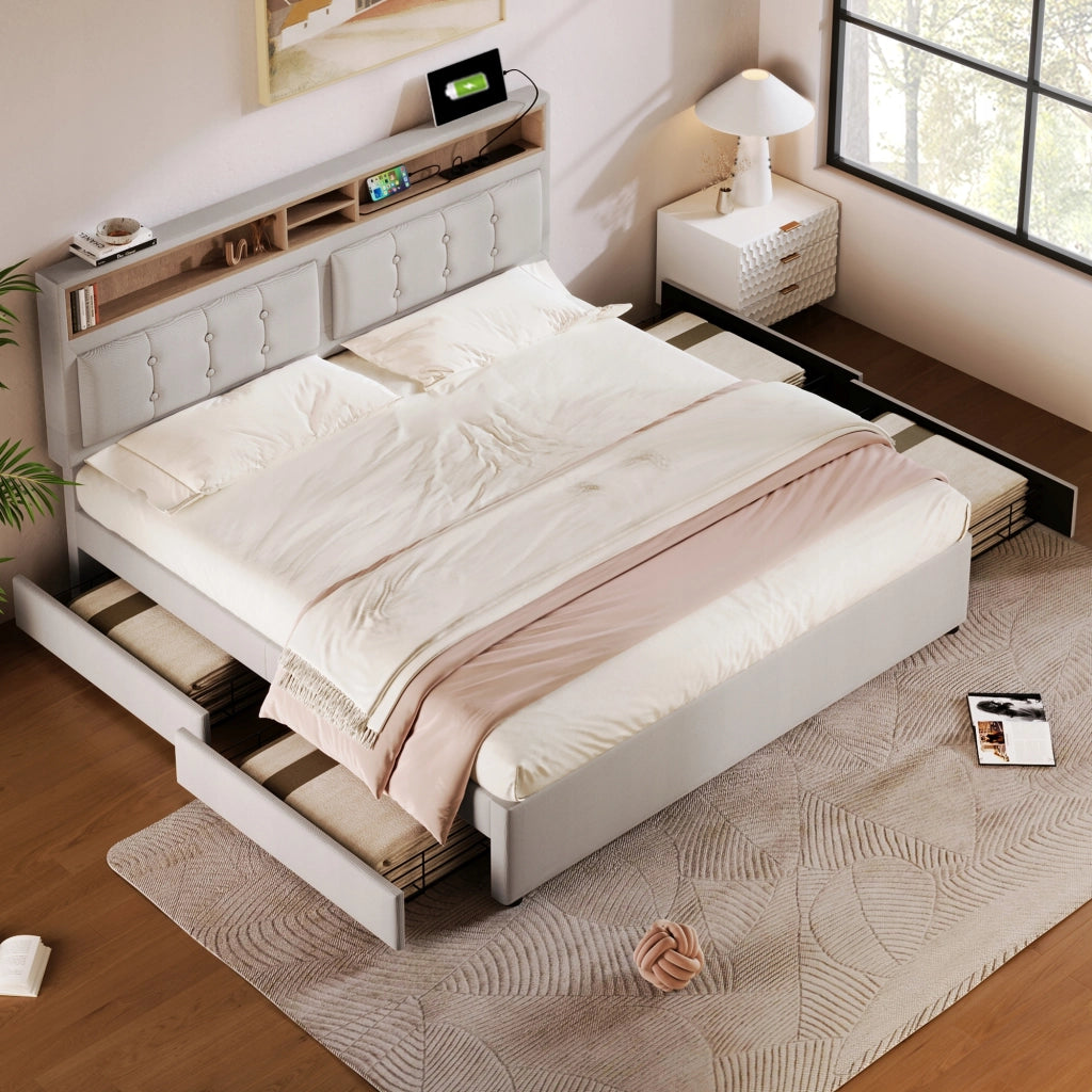 Letto 160x200 - Xylo - USB-C 4 cassetti senza materasso