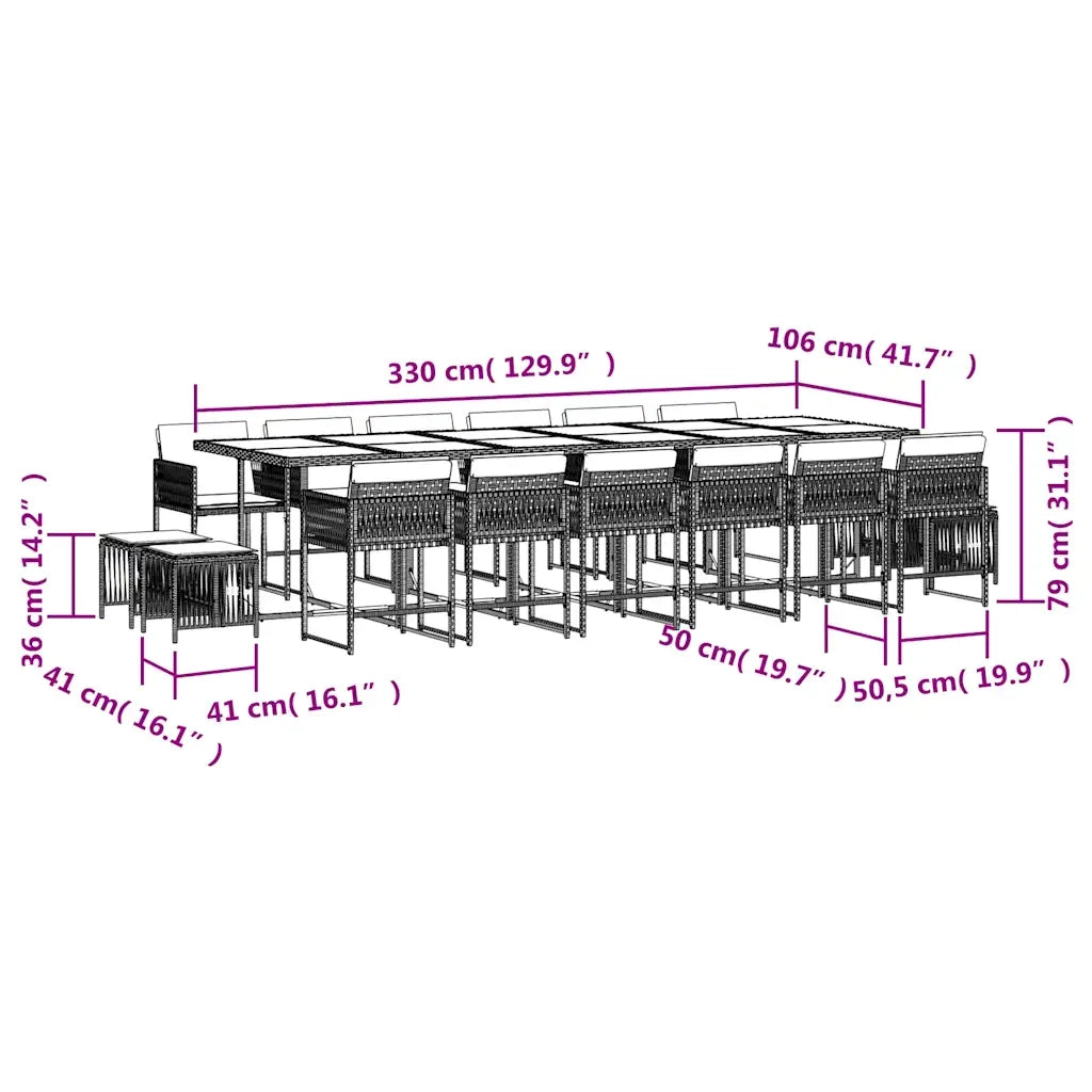 Set da Pranzo da Giardino 17pz con Cuscini Grigio in Polyrattan 3211547